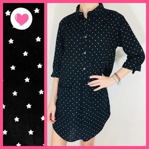 Black/White Star Cotton Tunic Shirt Dress Size M
